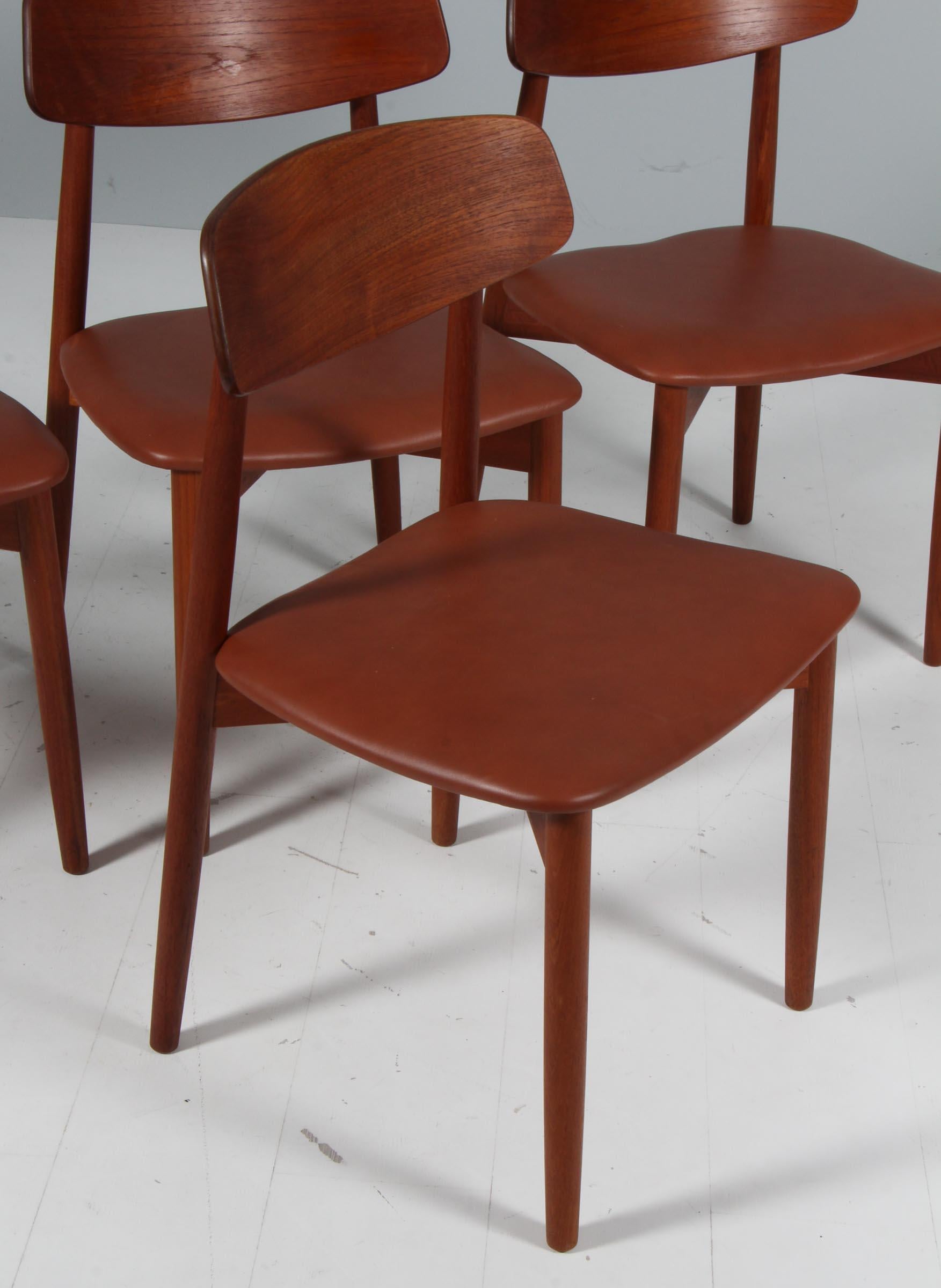 Mid-20th Century Harry Østergaard, four Chairs in tak and Tan Aniline Leather, 1970s