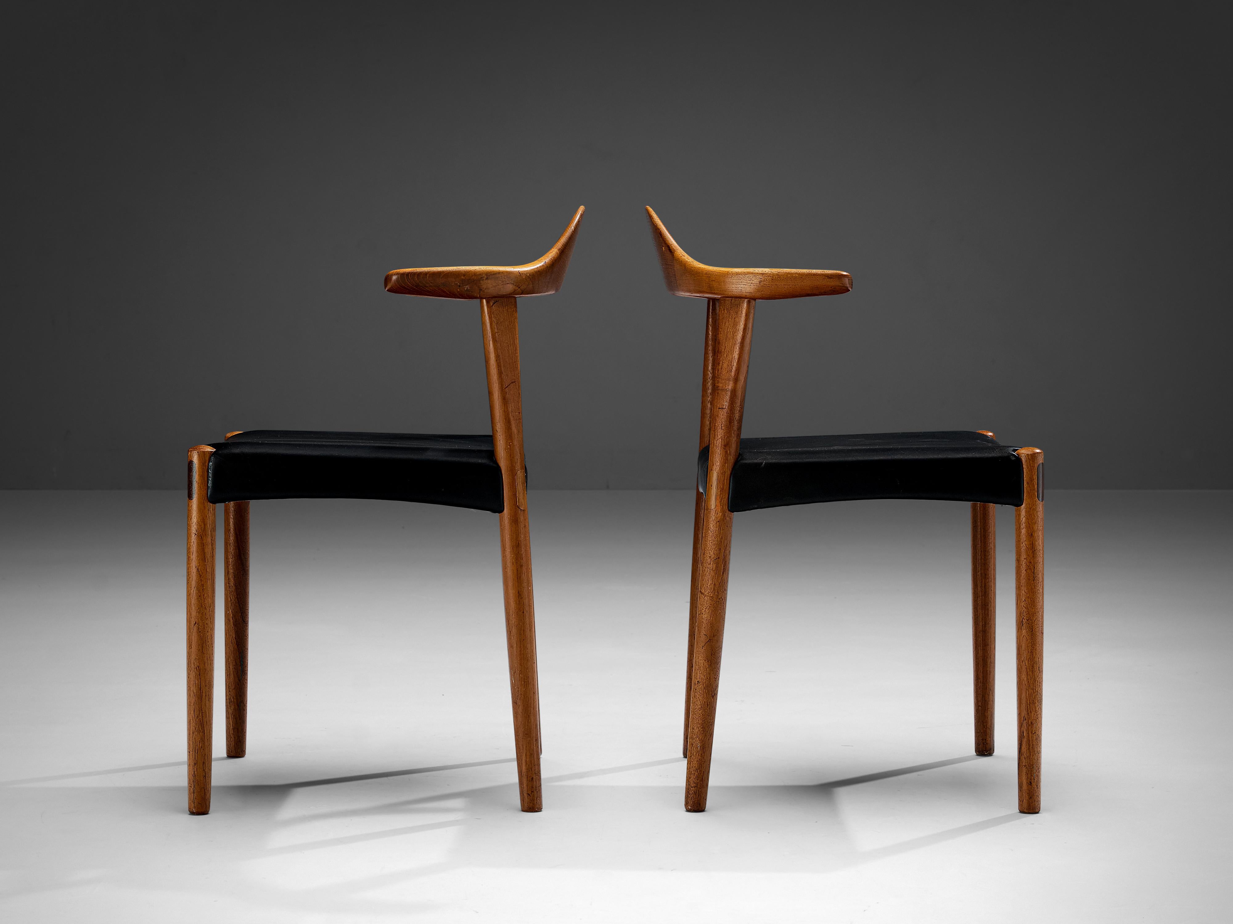Scandinavian Modern Harry Østergaard Pair of 'Bull Horn' Dining Chairs in Teak  For Sale