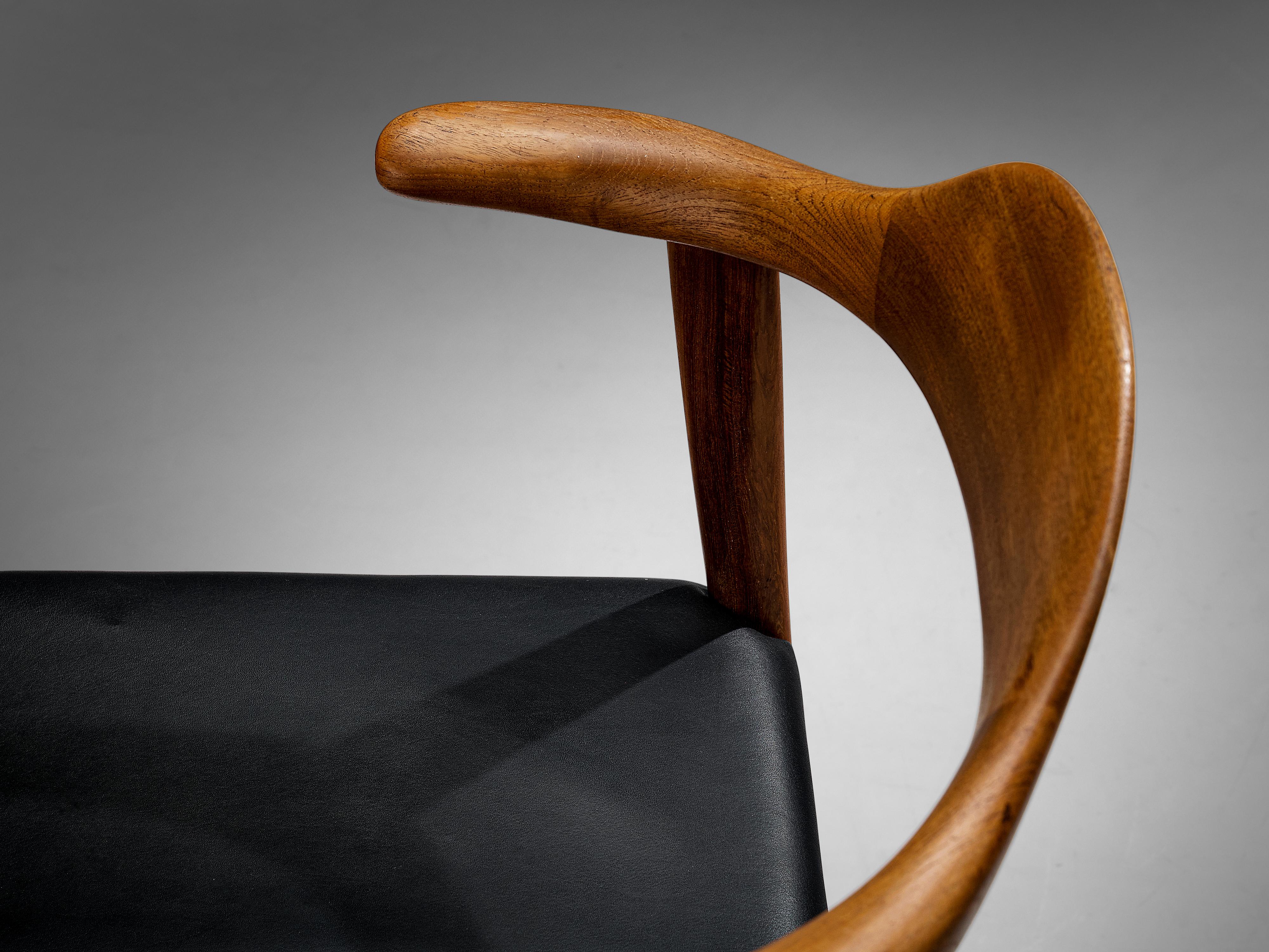 Faux Leather Harry Østergaard Pair of 'Bull Horn' Dining Chairs in Teak