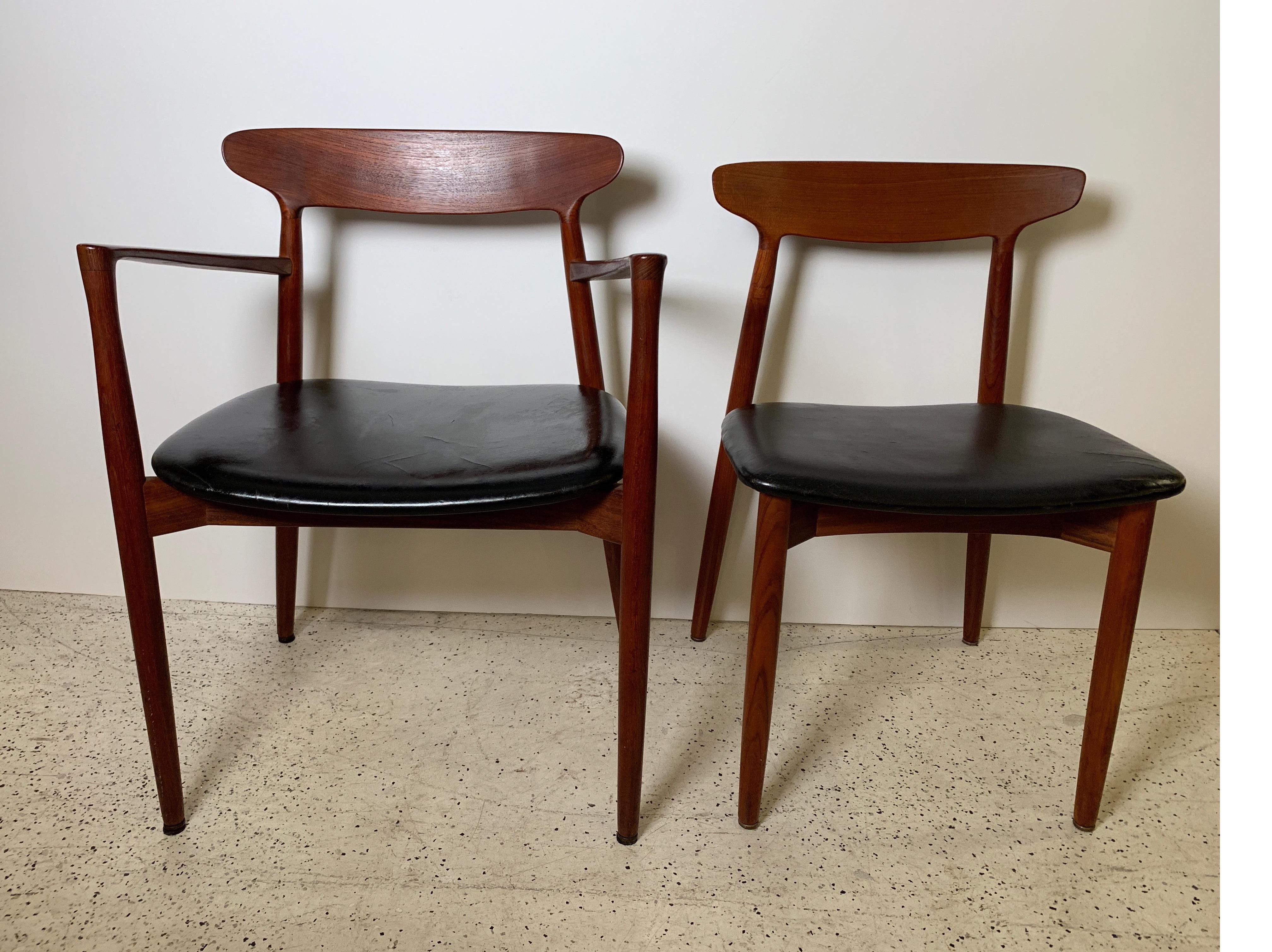 Danish Harry Østergaard Set of Eight Teak and Leather Dining Chairs, Denmark, 1958