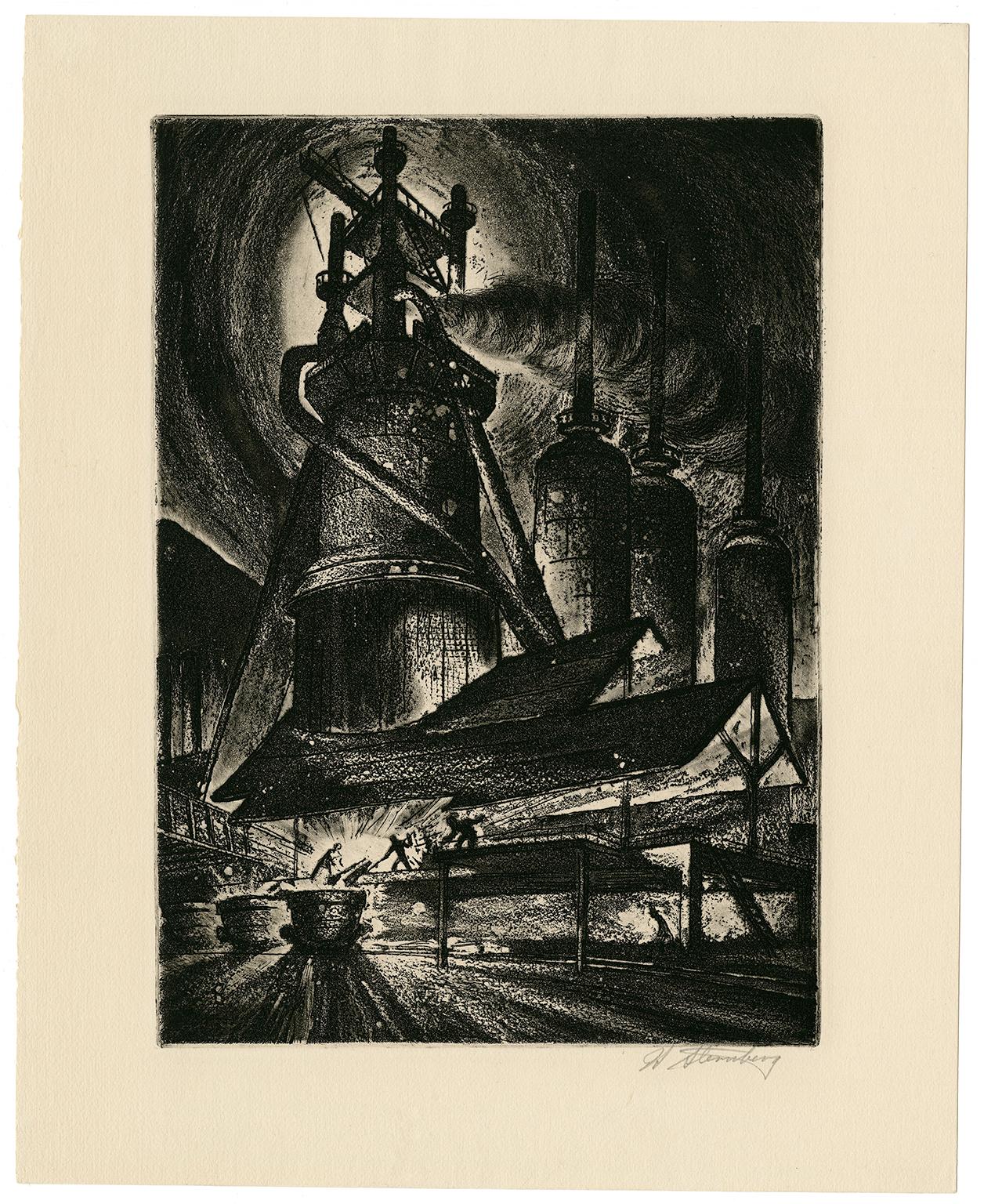 'Blast Furnace #1' — Mid-Century American Modernism - Print by Harry Sternberg