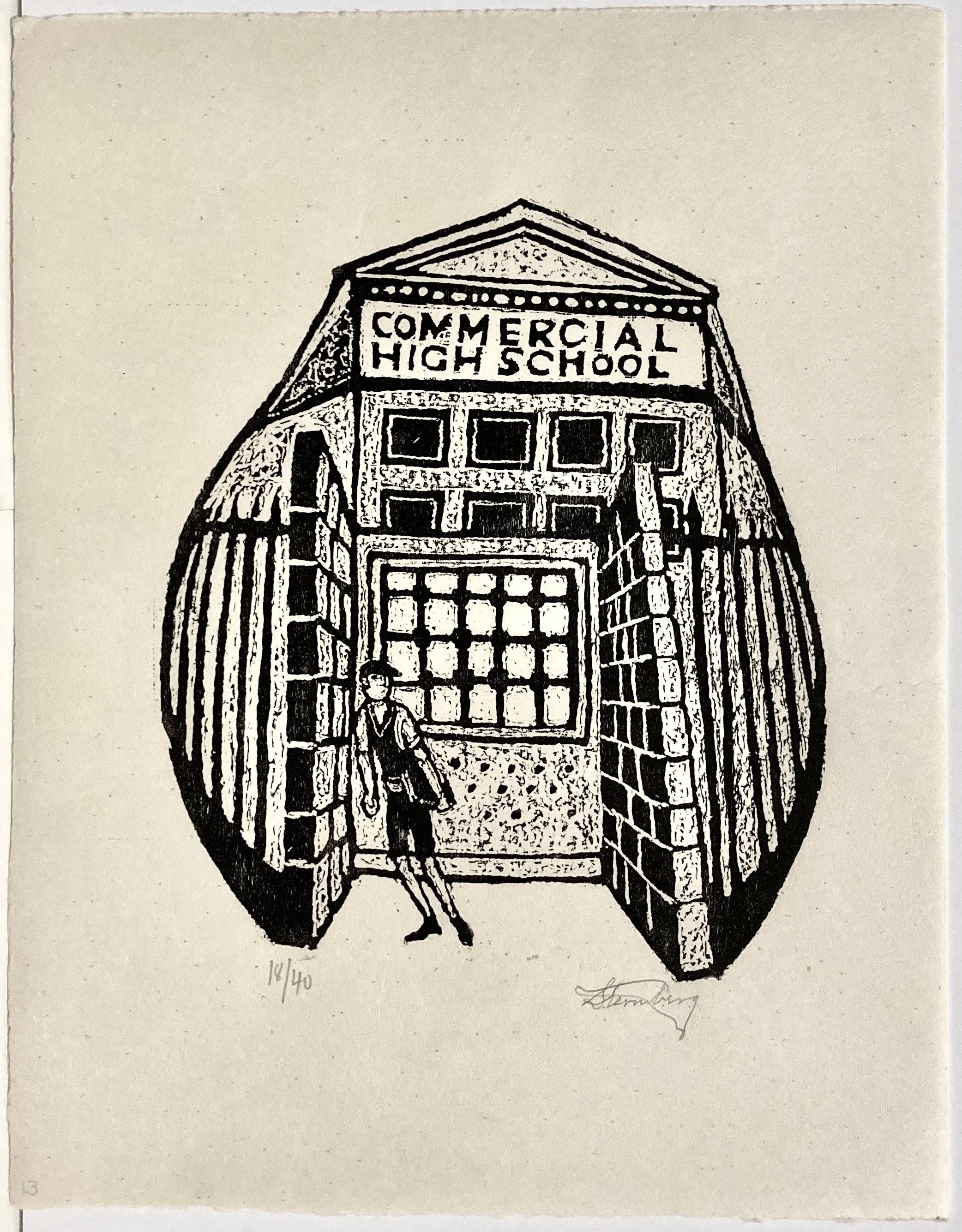 Harry Sternberg, Commercial High School from My Life in Woodcuts (Ma vie en gravure sur bois), 1991