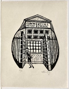 Harry Sternberg, Commercial High School from My Life in Woodcuts, 1991