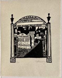 Vintage Harry Sternberg, Mount Zion Cemetery, from My Life in Woodcuts, 1991