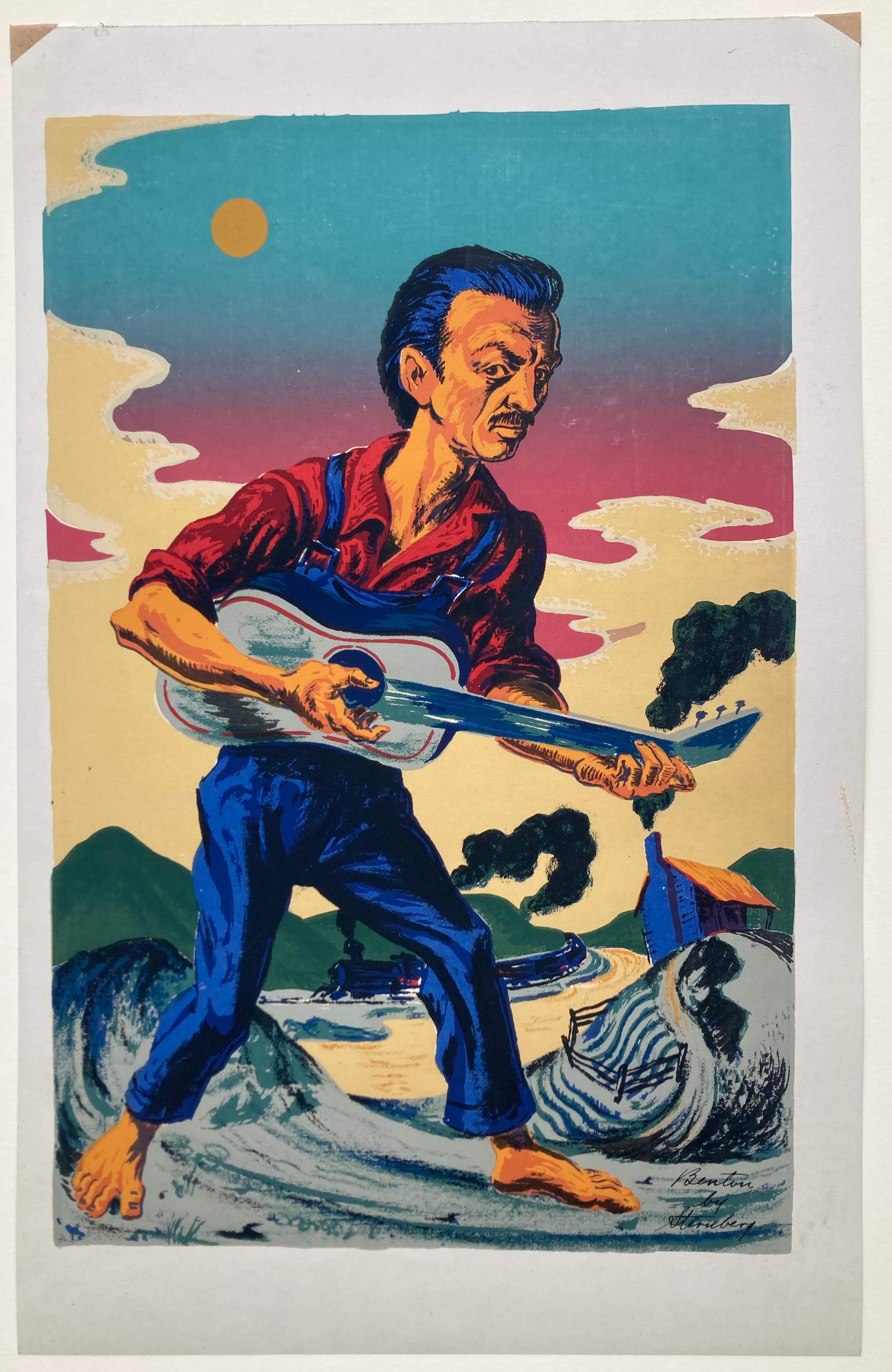 THOMAS HART BENTON (Grau), Figurative Print, von Harry Sternberg
