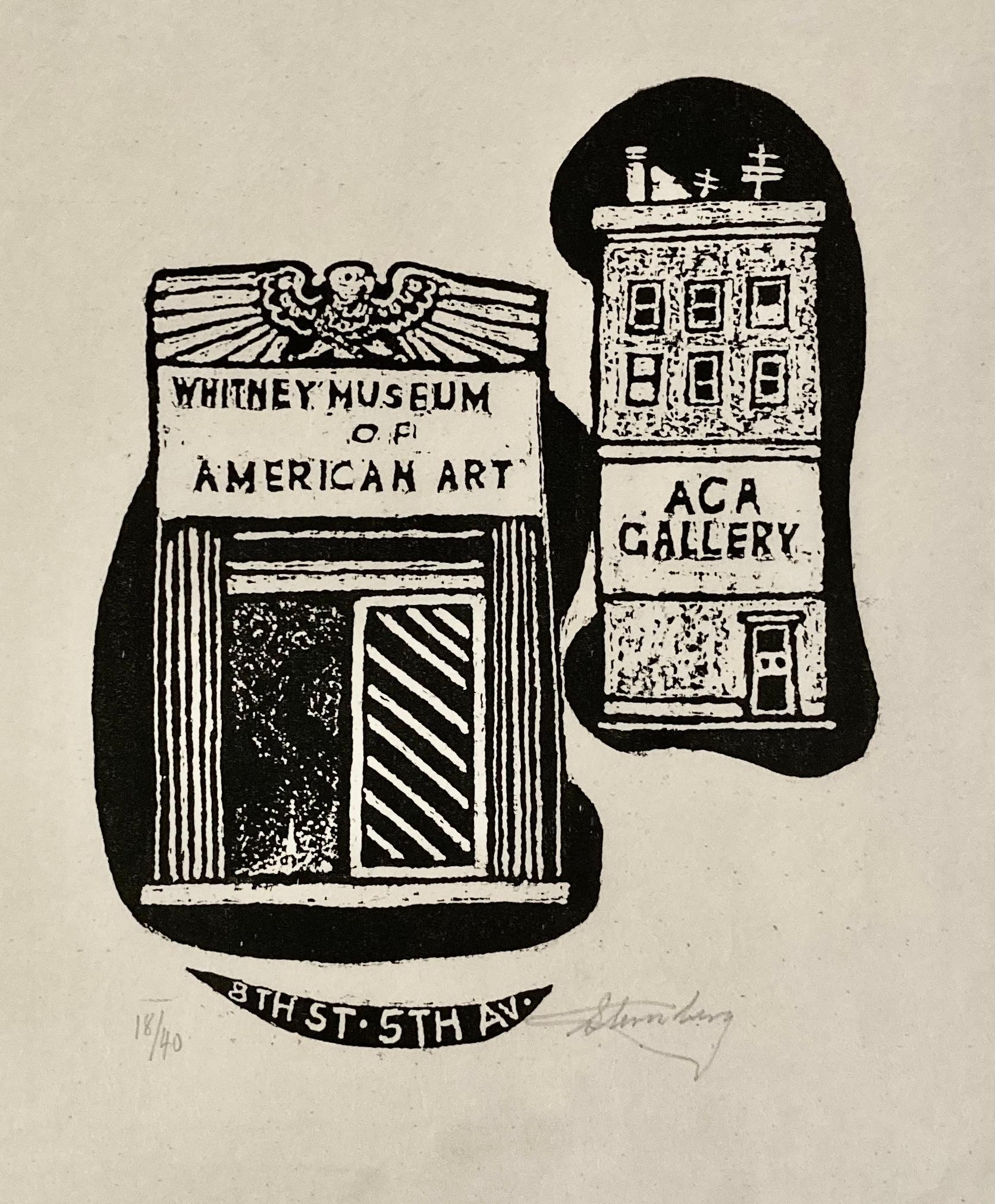 Harry Sternberg, Whitney et ACA, de « My Life in Woodcuts » (Ma vie en gravure sur bois), 1991