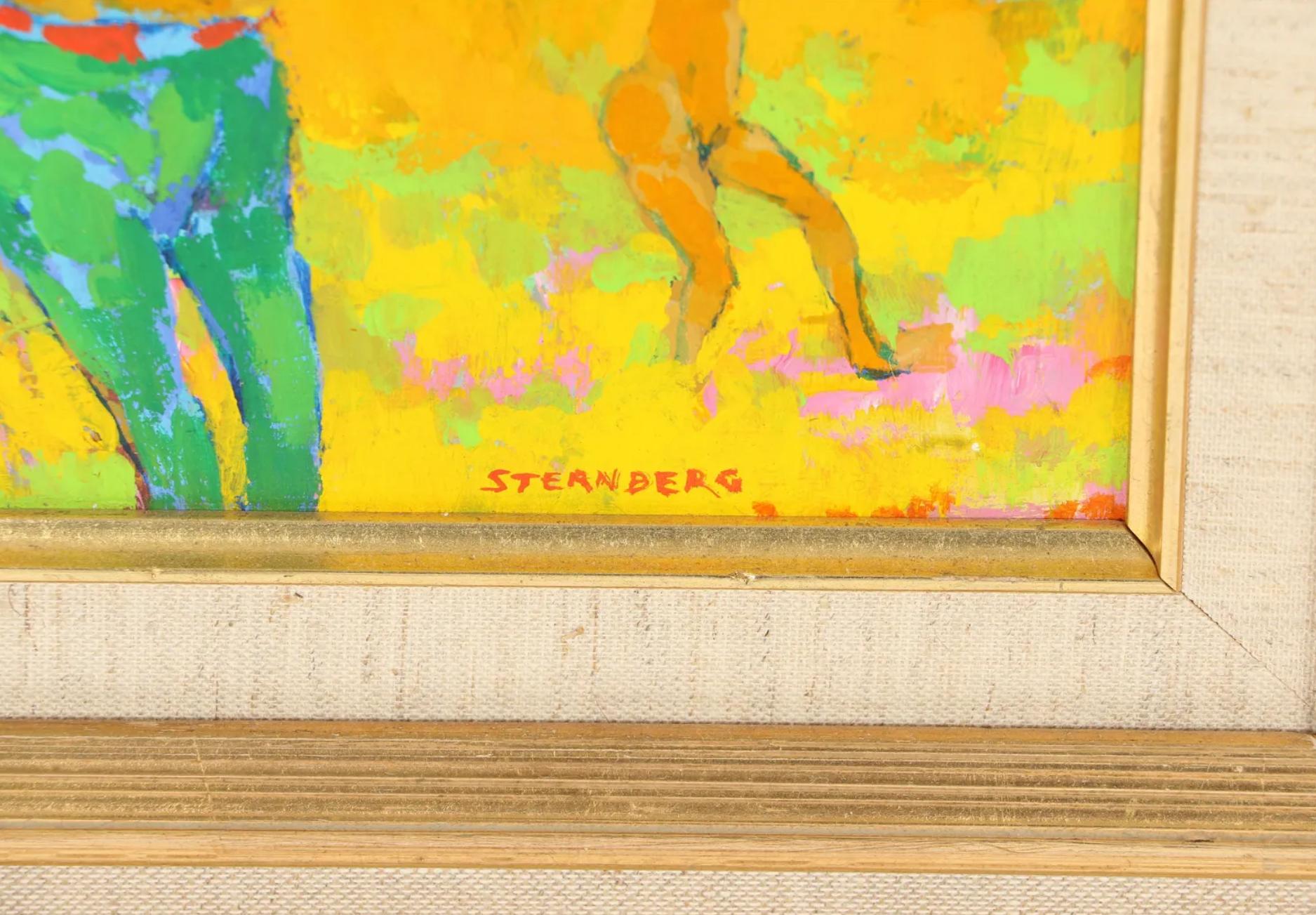 Milieu du XXe siècle Harry Sternberg Peinture à l'huile abstraite du milieu du siècle moderne représentant une scène de plage en vente