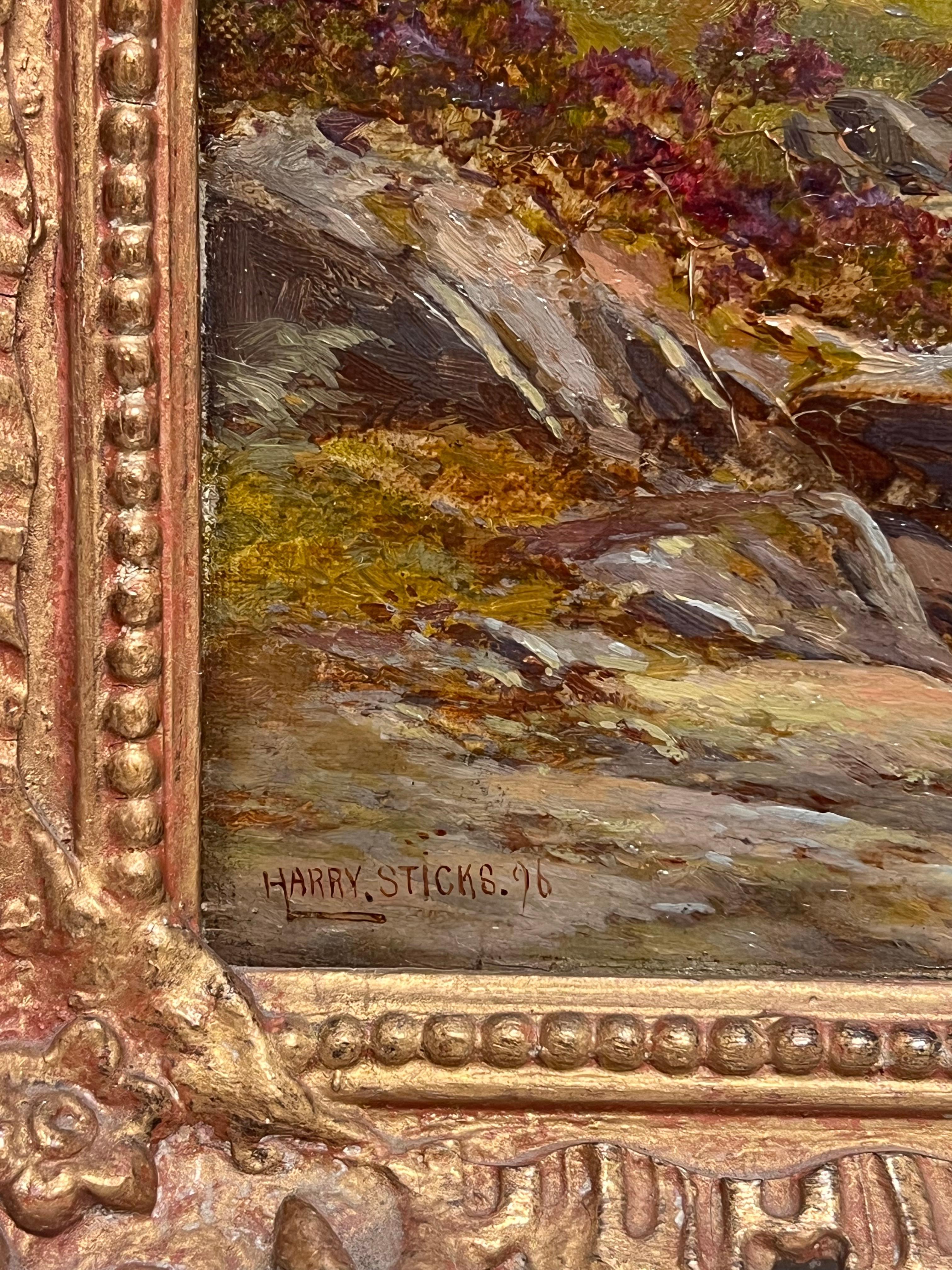 Fine Victorian British Oil Painting 1896 Figure Walking Highland River Pathway For Sale 3
