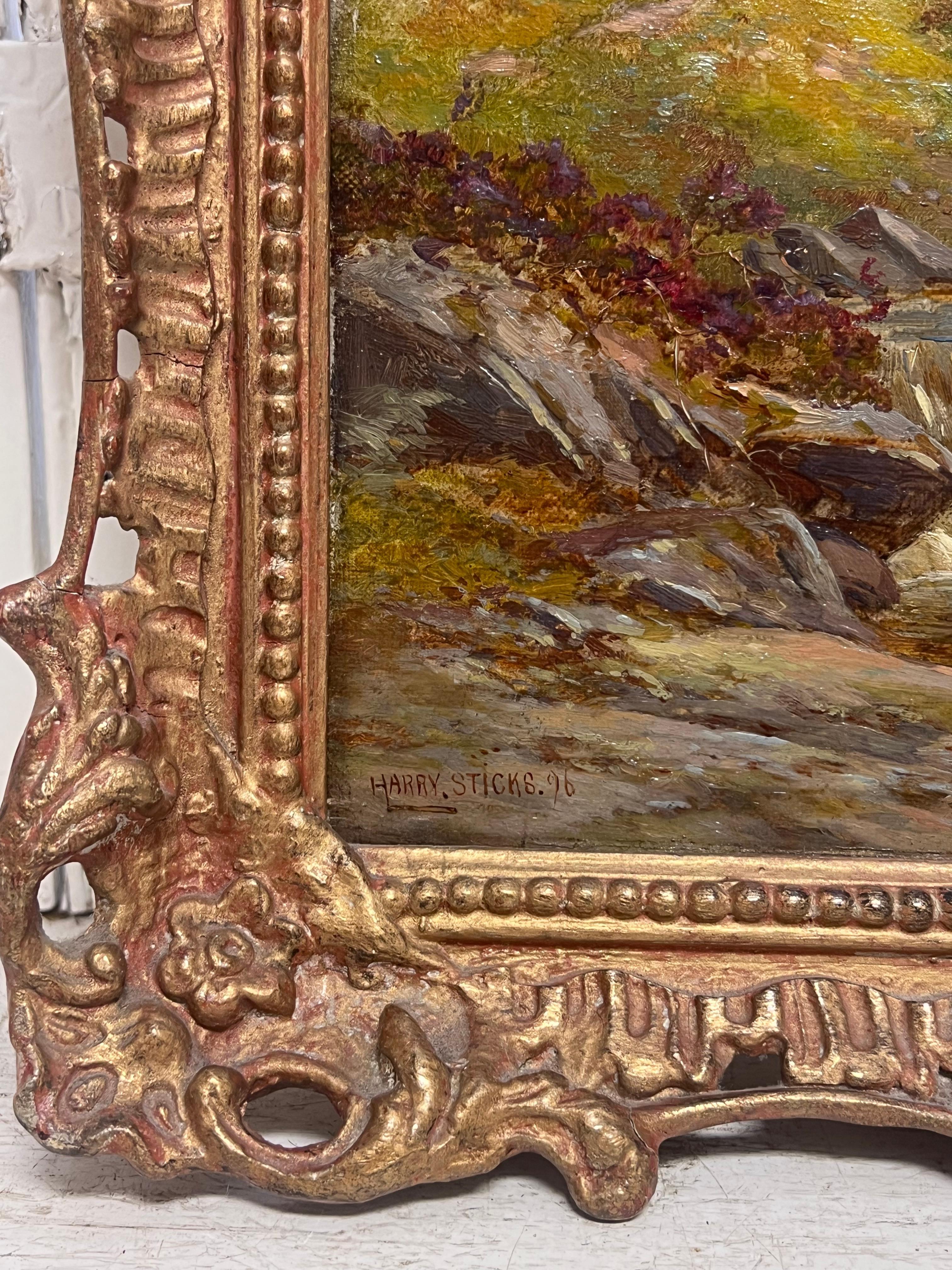 Fine Victorian British Oil Painting 1896 Figure Walking Highland River Pathway For Sale 4