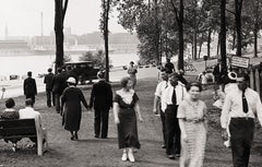 Relaxing - people walking , Panoramic Archival fine art print, Black white photo
