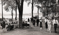 Relaxing - people walking , Panoramic Archival fine art print, Black white photo