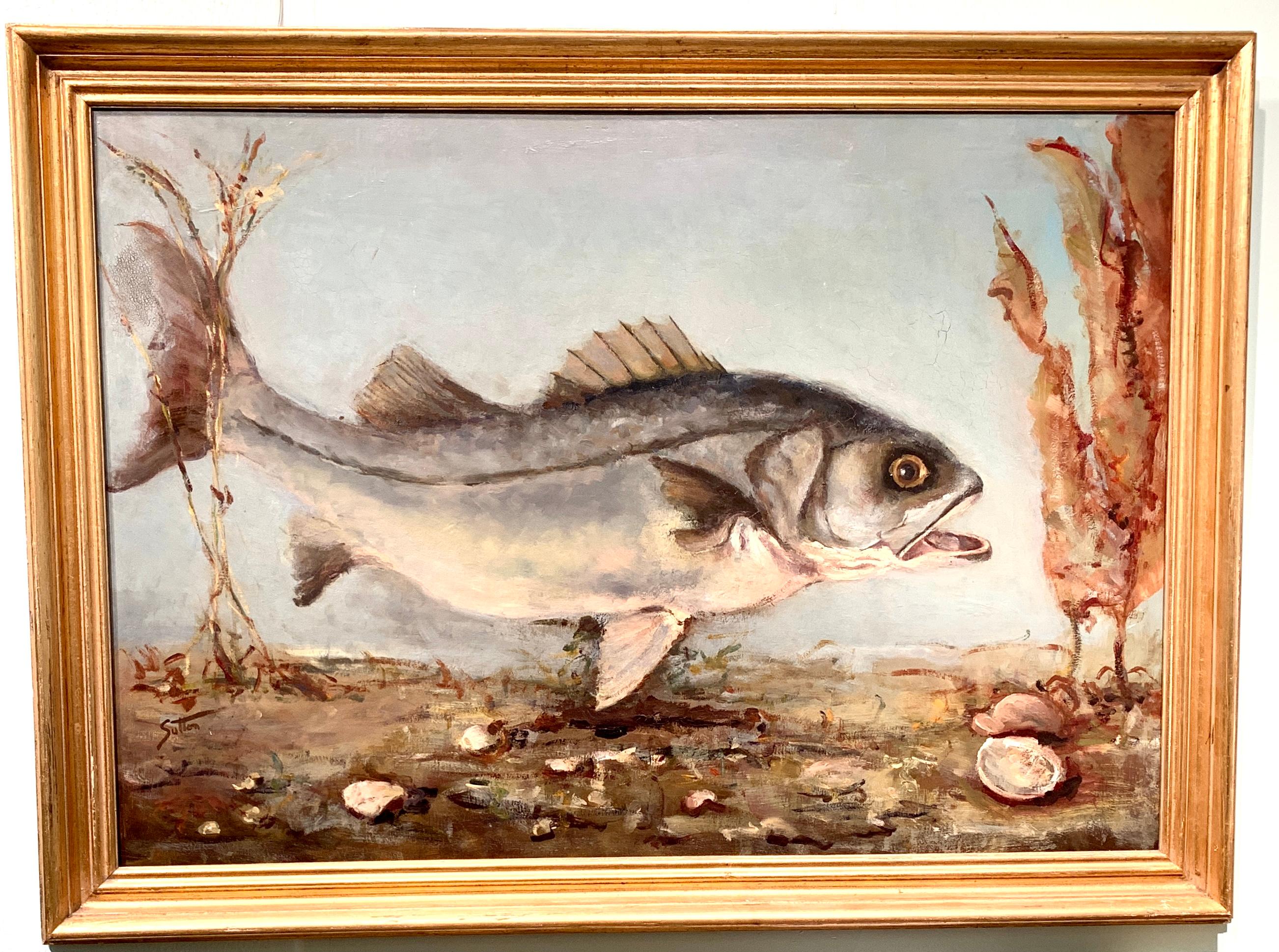 Harry Sutton Animal Painting - American Impressionist Portrait of a Fish swimming, possibly a carp or Bass