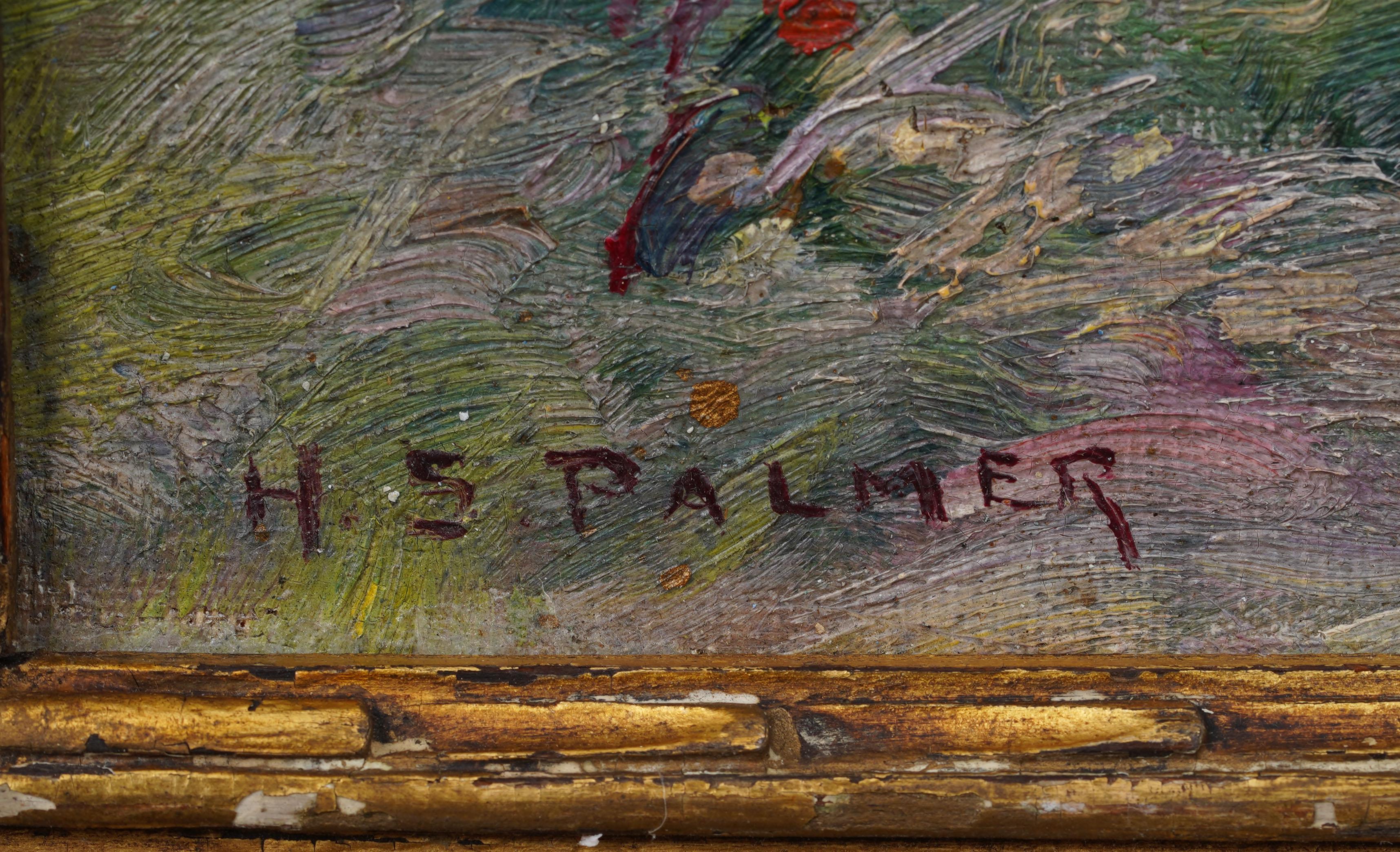 Antique Impressionist Coastal Landscape Wild Flower Nicely Framed Oil Painting For Sale 5