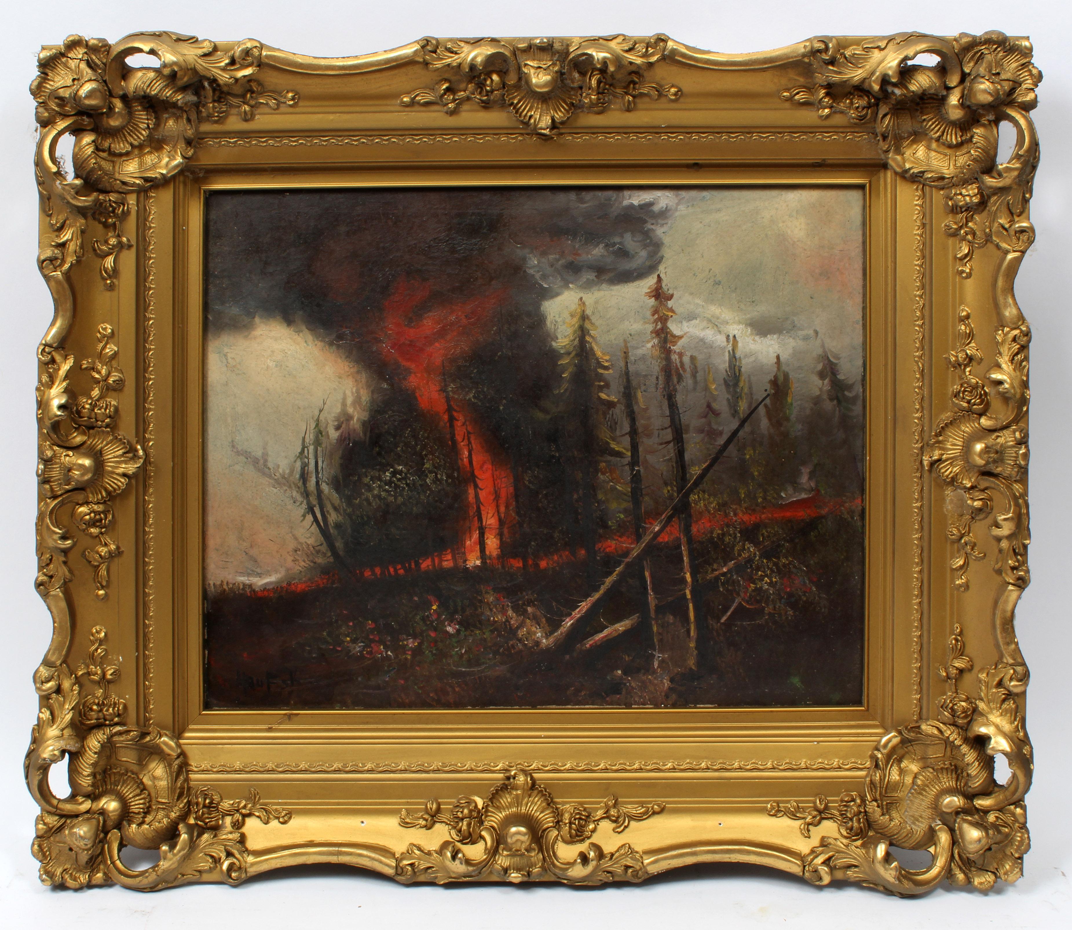 Harry T. Fisk Landscape Painting - Harry Fisk Wildfire Painting American Impressionist Original Frame 1930 Vibrant