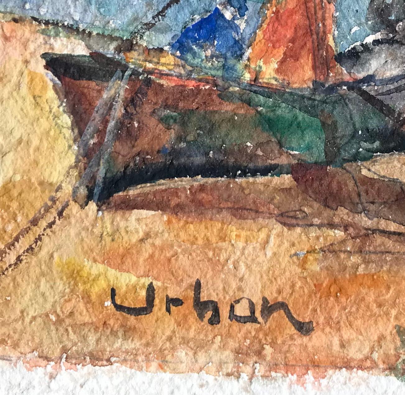 Boats in Rimini, Italy by Harry Urban - Watercolor on paper 35x36 cm For Sale 3