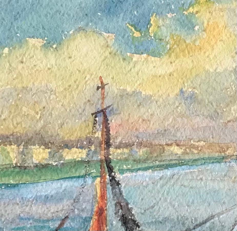 Boats in Rimini, Italy by Harry Urban - Watercolor on paper 35x36 cm For Sale 5