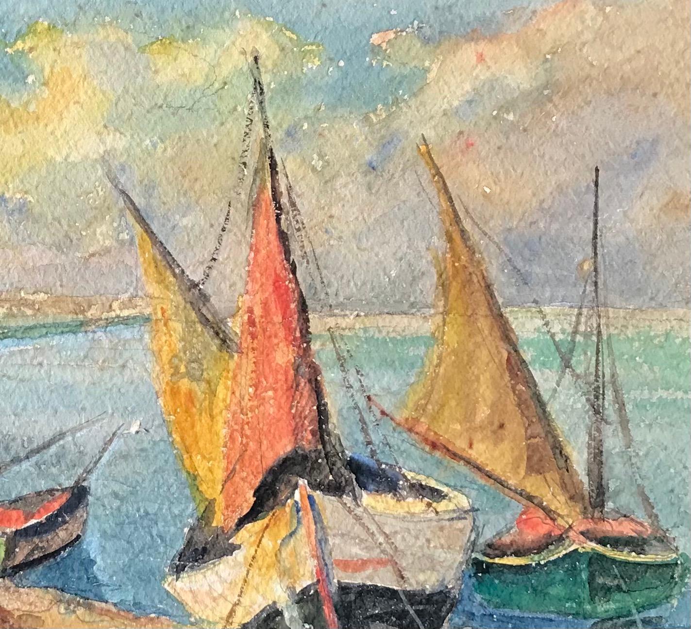 Boats in Rimini, Italy by Harry Urban - Watercolor on paper 35x36 cm For Sale 6