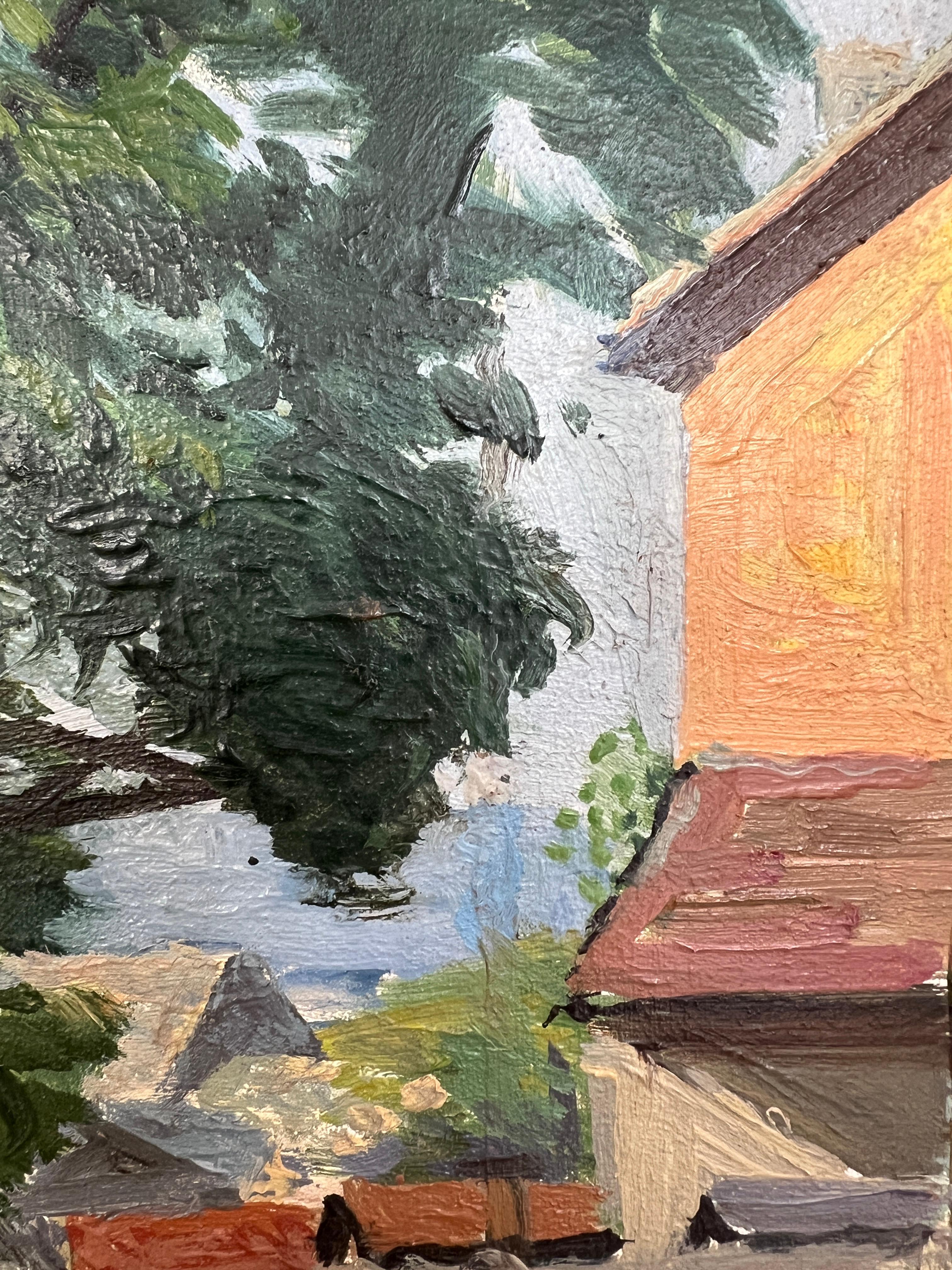 Village de Geneva - Gris Landscape Painting par Harry Urban