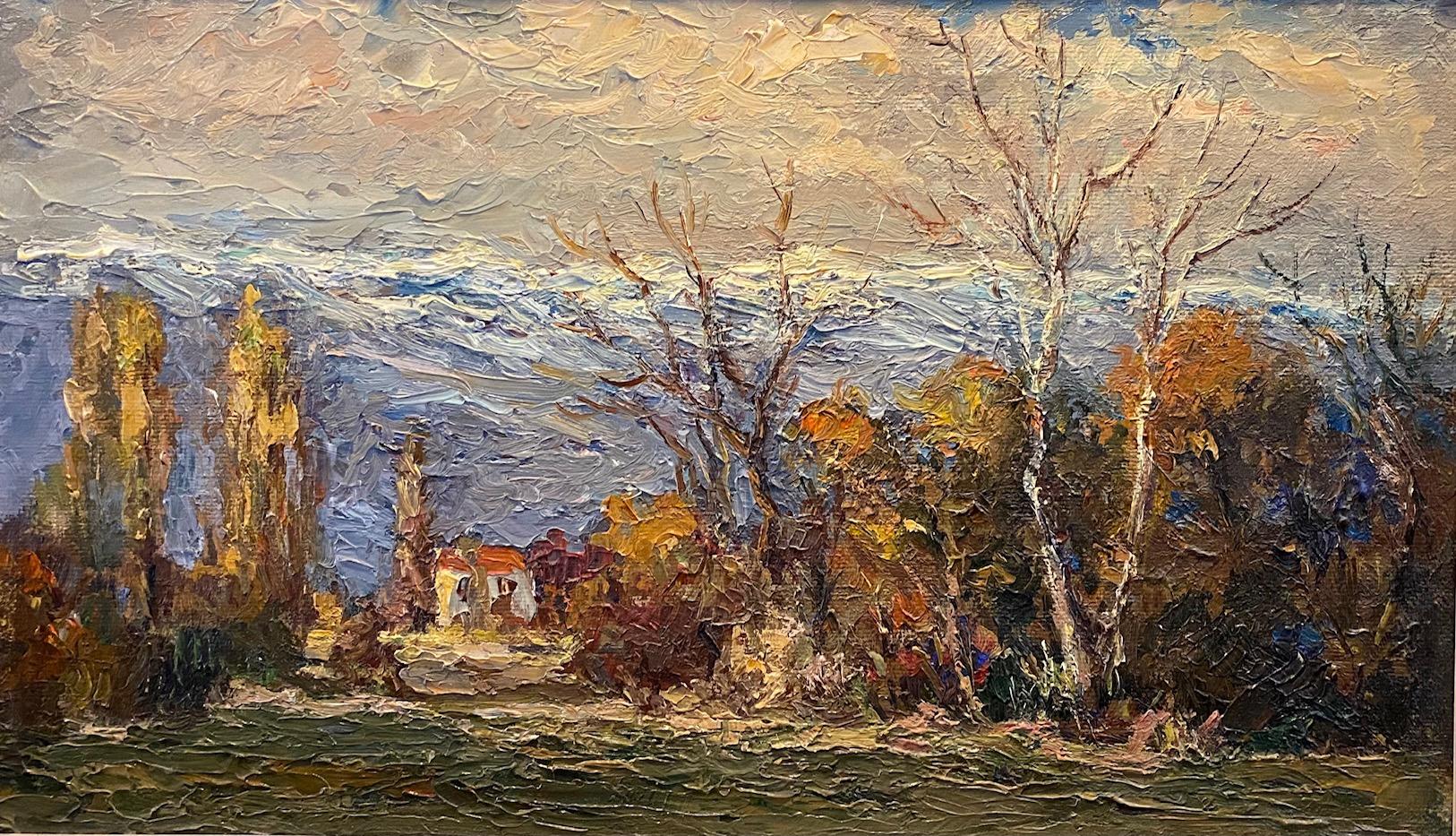 Impressionist mountain range by Harry Urban - Oil on wood 53x33cm