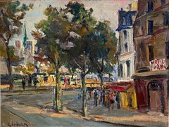 Retro "Quai de la Tournelle" Paris by Harry Urban - Oil on wood 26x36 cm
