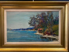 Shore of Leman Lake by Harry Urban - Oil on wood 32x54 cm