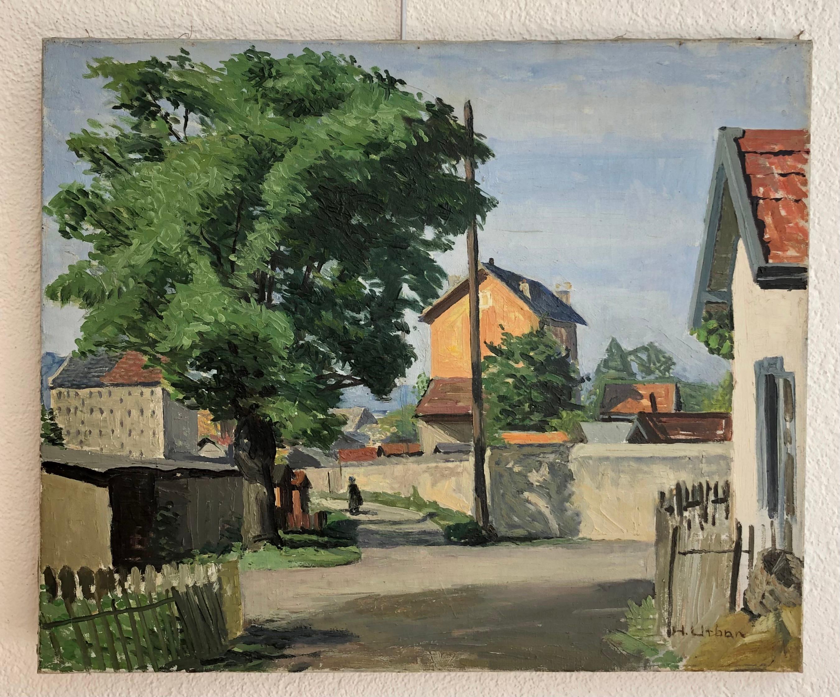 Village landscape, Geneva countryside - Painting by Harry Urban