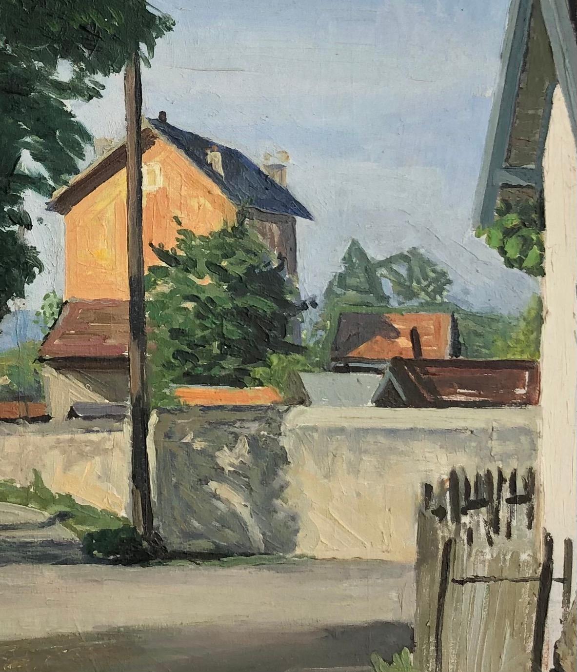 Village landscape, Geneva countryside - Gray Landscape Painting by Harry Urban