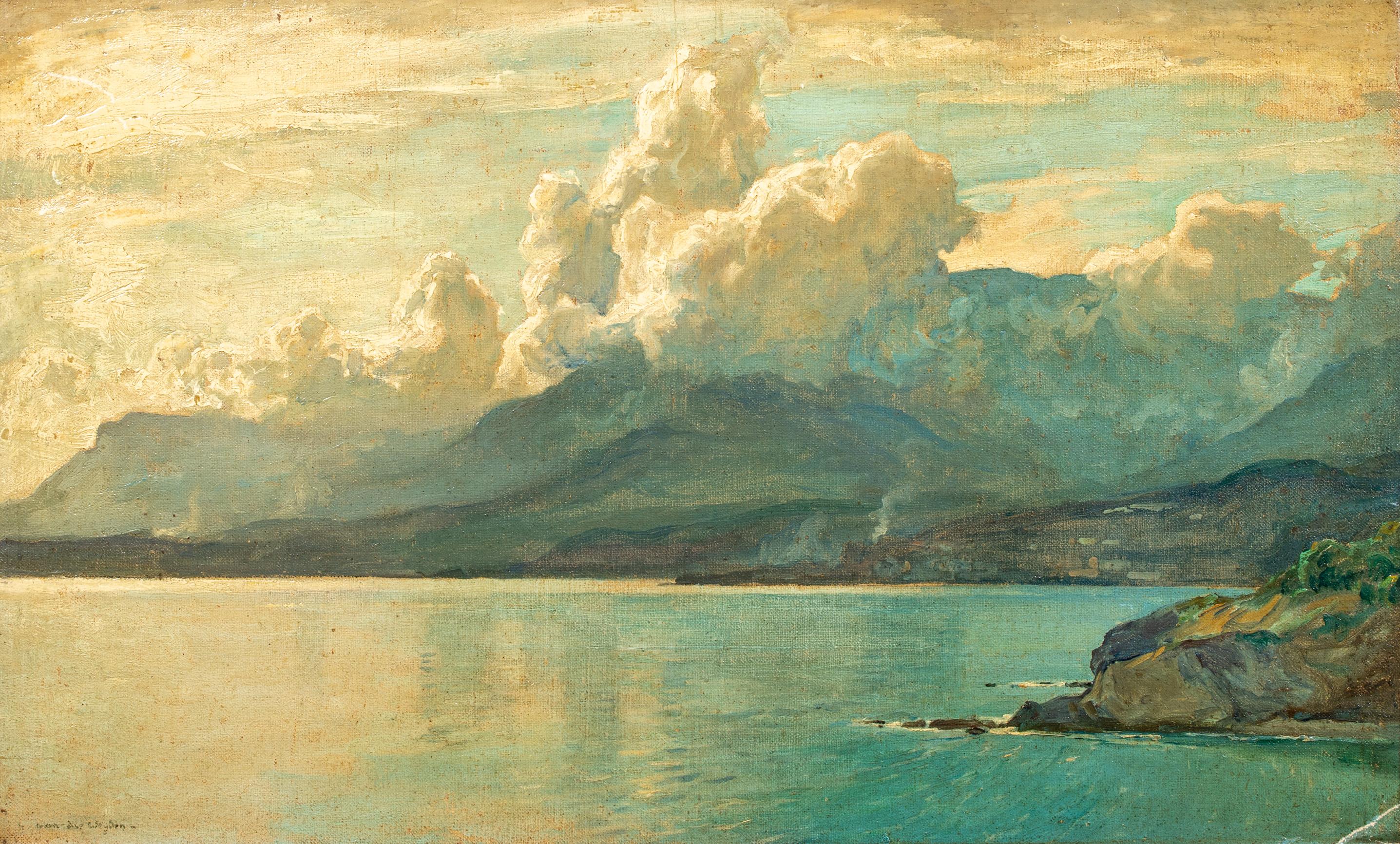 Vista di Monaco da Mortola, Italia, 1910 circa - Portrait Painting Beige di Harry Van der Weyden