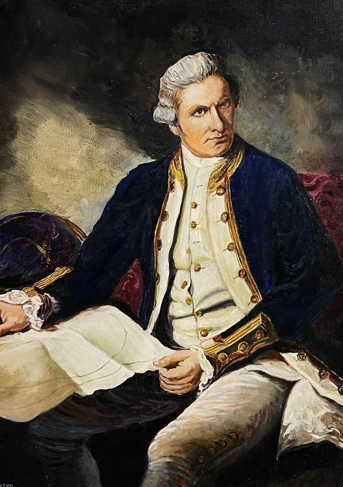 Captain James Cook Portrait, Large Oil Painting, signed & dated - Black Portrait Painting by Harry Wilkinson