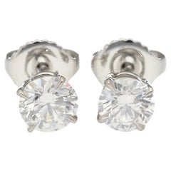 HARRY WINSTON 0.59ct / 0.50ct Pt950 Solitaire Round Cut Ear Studs