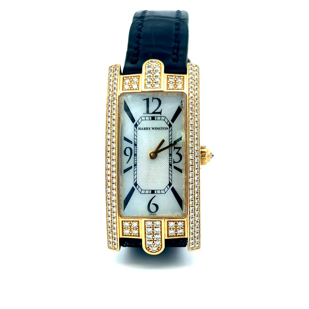 Harry Winston 0,90 Karat runder Diamant 18 Karat Gelbgold Armbanduhr im Angebot 7