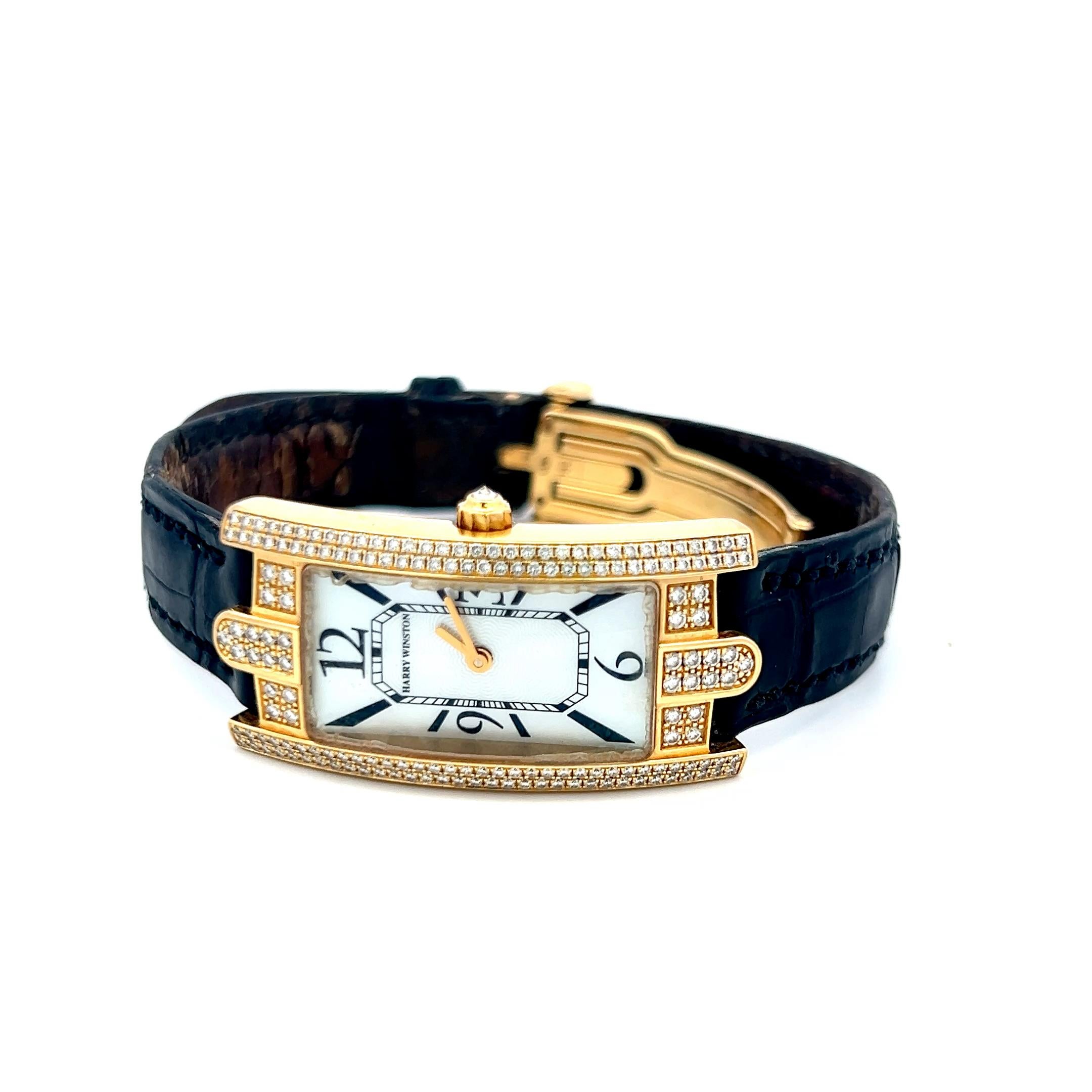 Harry Winston 0,90 Karat runder Diamant 18 Karat Gelbgold Armbanduhr im Angebot 1