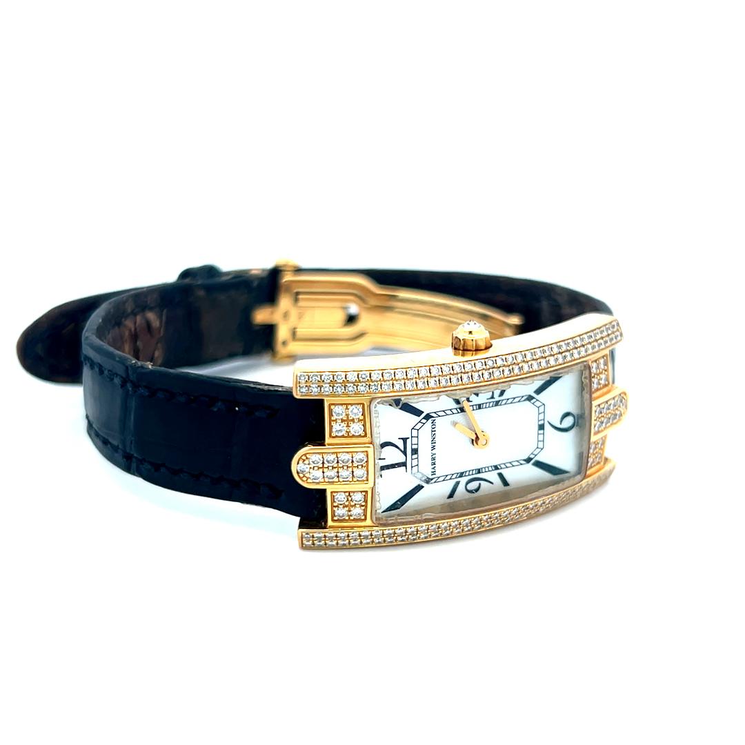 Harry Winston 0,90 Karat runder Diamant 18 Karat Gelbgold Armbanduhr im Angebot 3