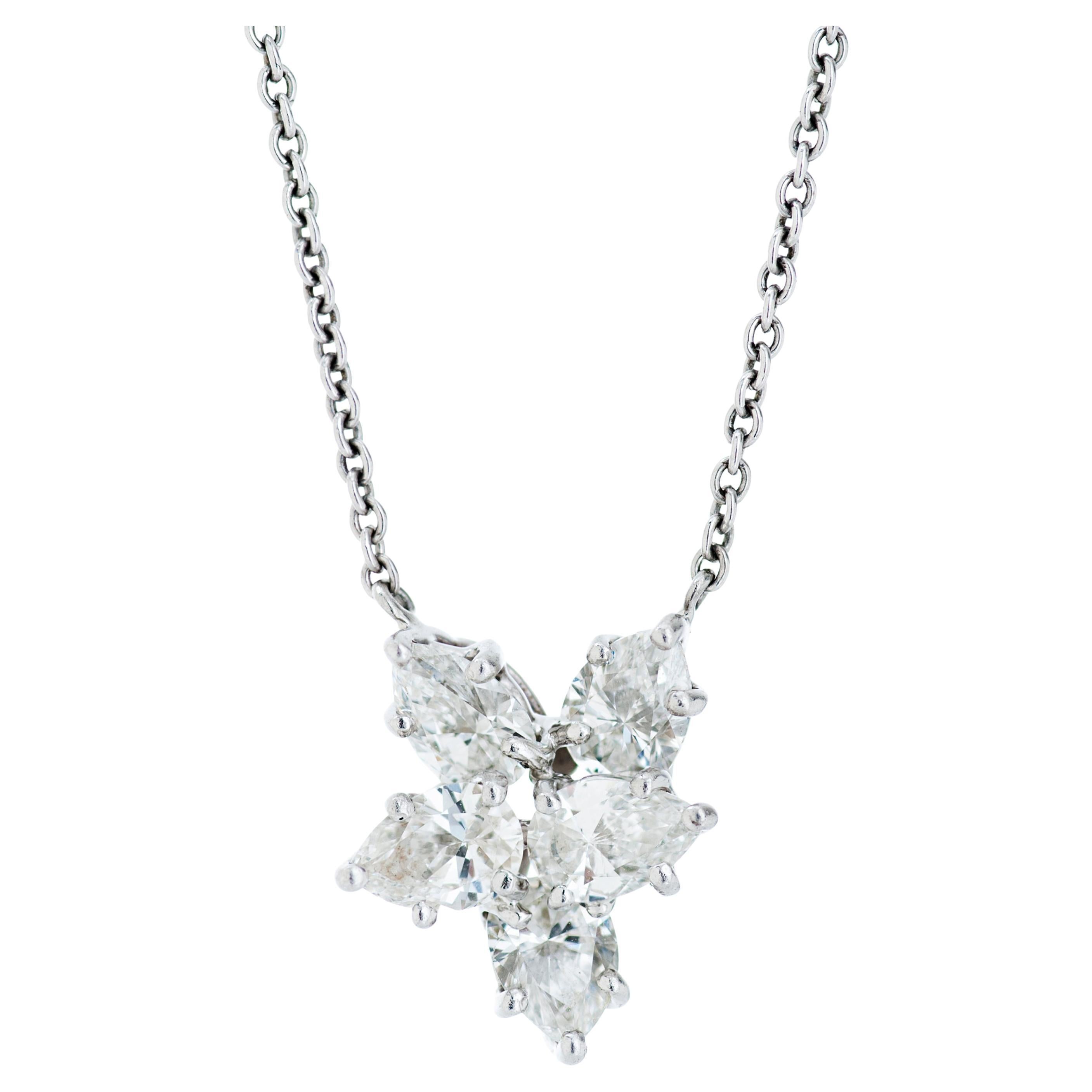 Harry Winston 1.00 Carat Pear Shape Diamond Cluster Pendant Necklace in Platinum