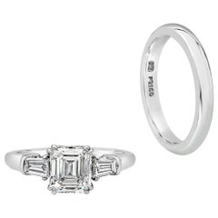 Harry Winston 1.11 Carat Emerald Cut Diamond Three-Stone Engagement Ring