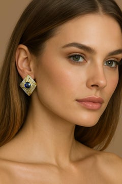 Harry Winston 14 Carat Diamond and Sapphire Earrings