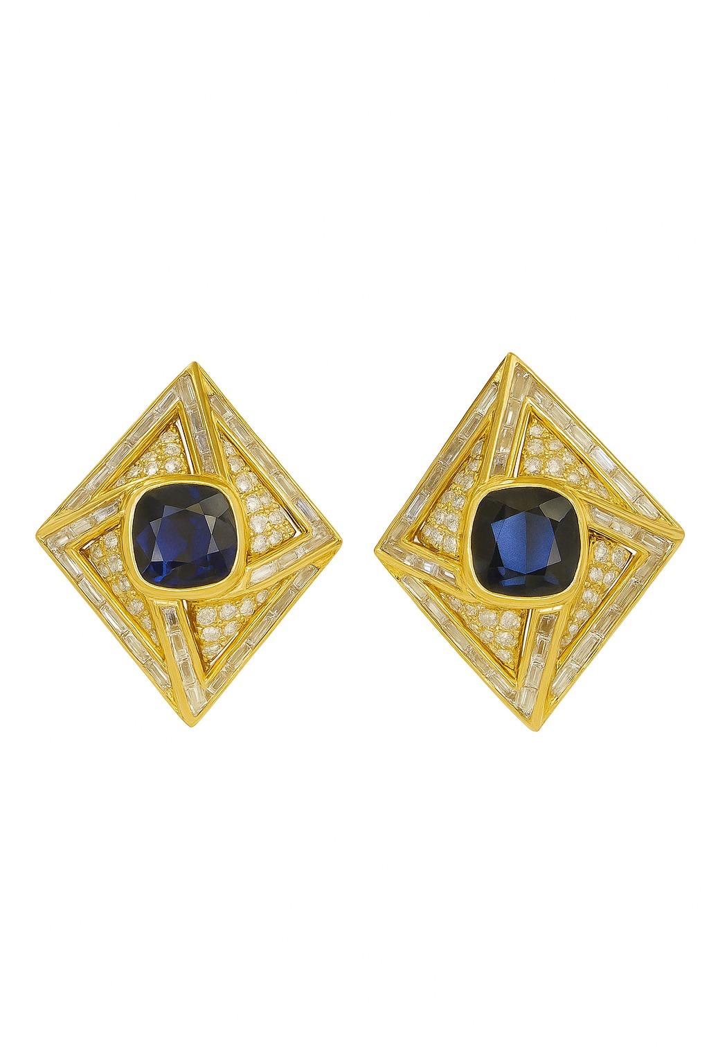 Harry Winston Ohrringe mit 14 Karat Diamanten und Saphiren im Zustand „Hervorragend“ im Angebot in Chicago, IL