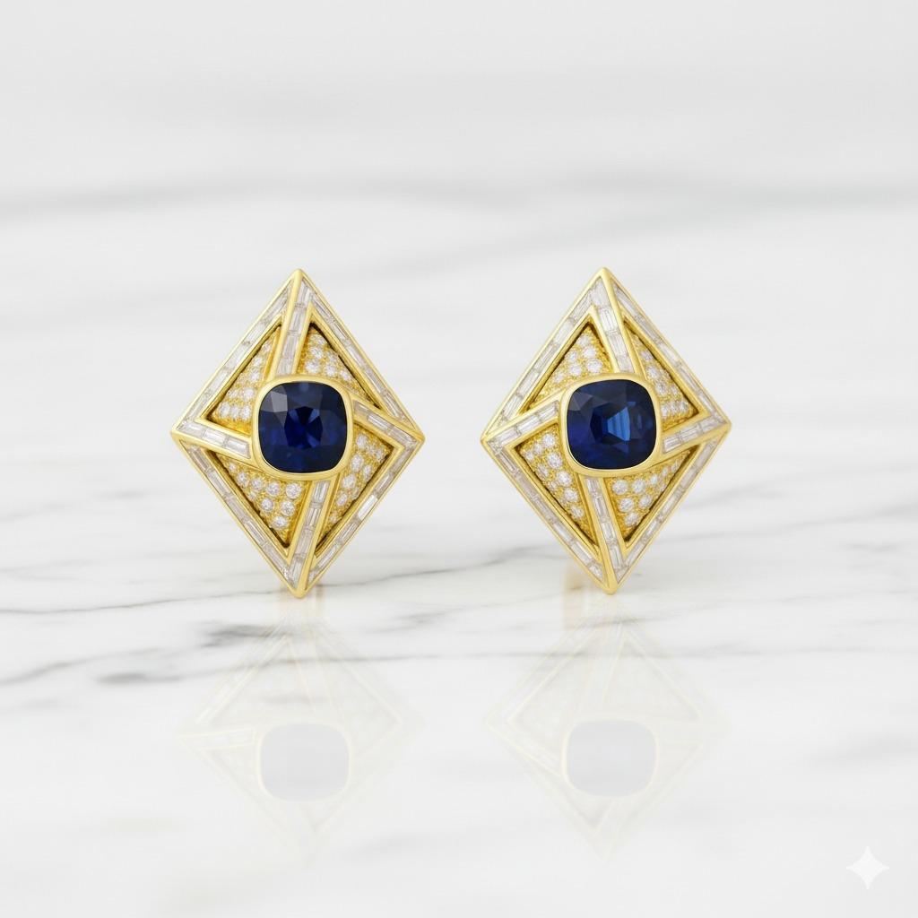 Harry Winston Ohrringe mit 14 Karat Diamanten und Saphiren Damen im Angebot