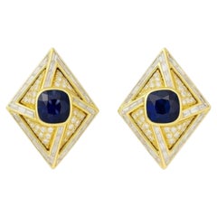 Harry Winston 14 Carat Diamond and Sapphire Earrings