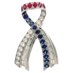 Vintage Harry Winston 1.50 Carat Round Diamond 1.85 Carat Sapphire Ruby Plat Pin Brooch