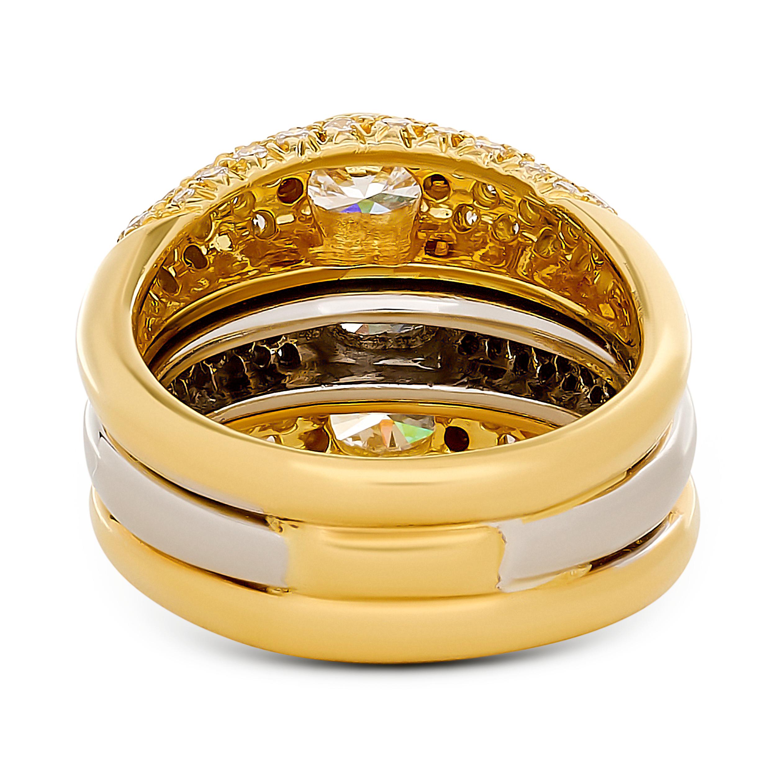 Anillo Harry Winston de 18 quilates y platino con pavé de 3 filas de diamantes y engastado en bisel Corte oval en venta