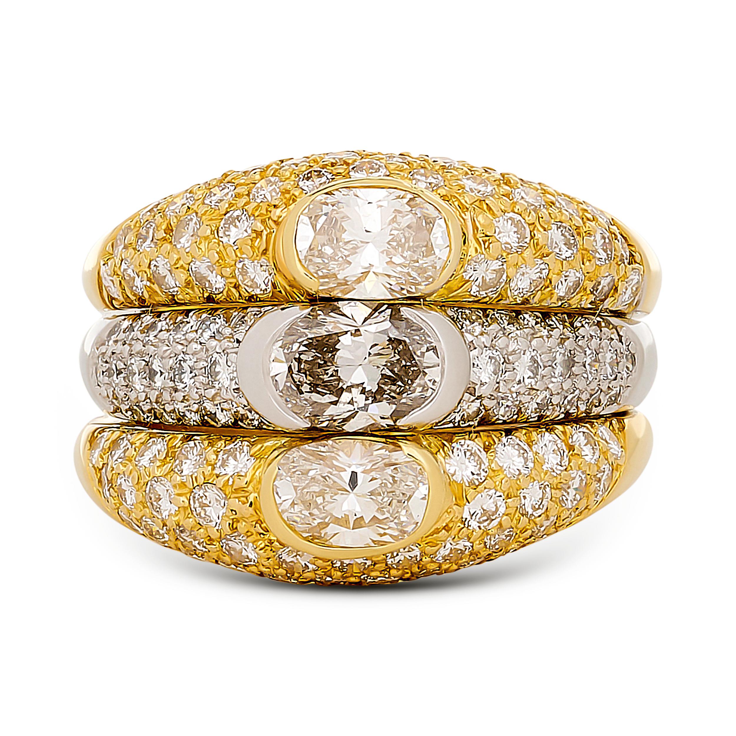 De las mujeres Anillo Harry Winston de 18 quilates y platino con pavé de 3 filas de diamantes y engastado en bisel en venta