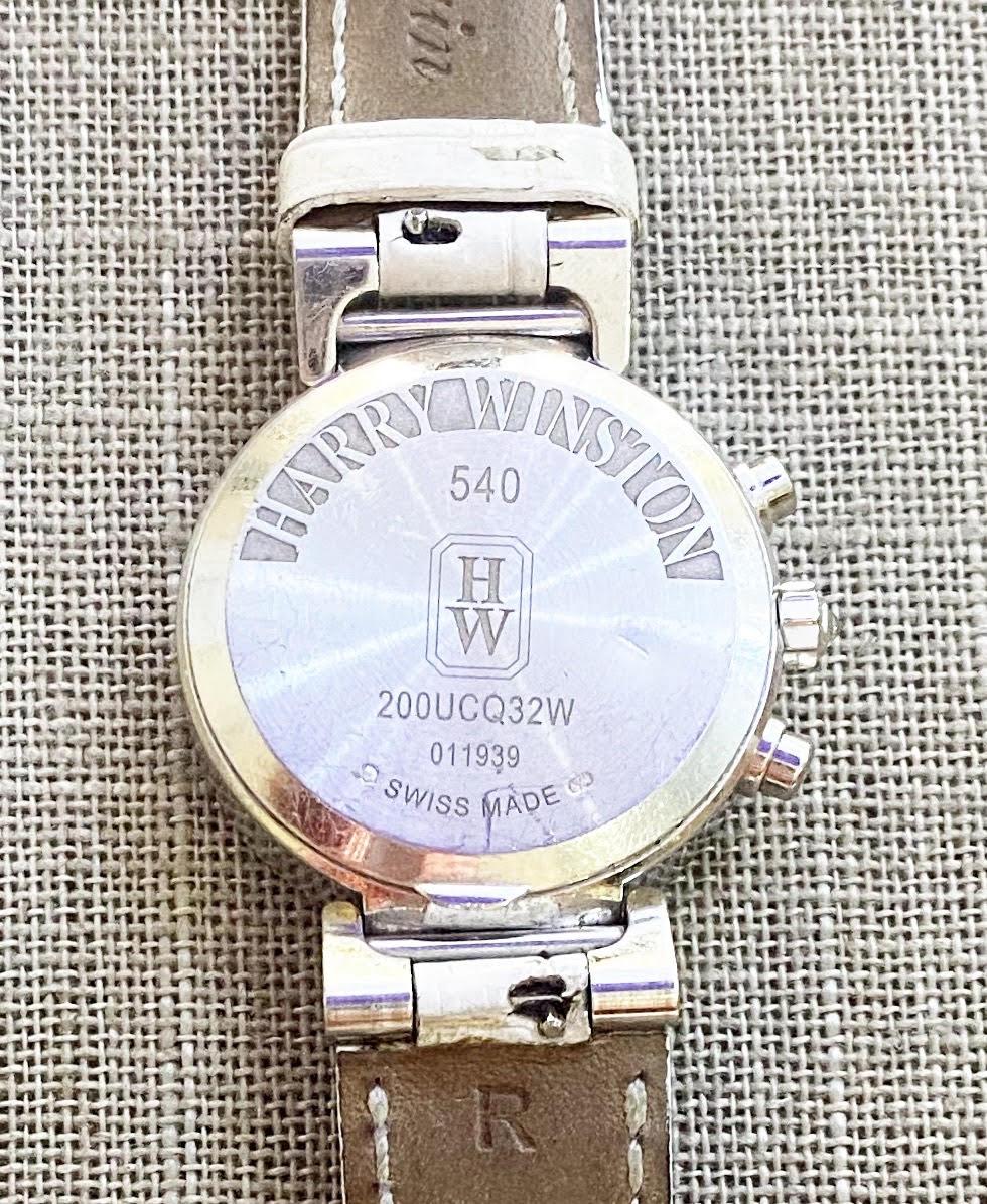 Harry Winston 18 Karat White Gold and Pavé Diamond Watch, Exotic Alligator Band 10