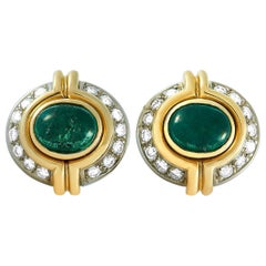 Harry Winston 18 Karat Yellow Gold 0.40 Carat Diamond and Emerald Stud Earrings