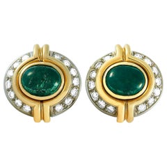 Harry Winston 18 Karat Yellow Gold 0.40 Carat Diamond and Emerald Stud Earrings