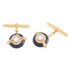 Harry Winston 18 Karat Yellow Gold 0.40 Carat Diamond and Lapis Cufflinks