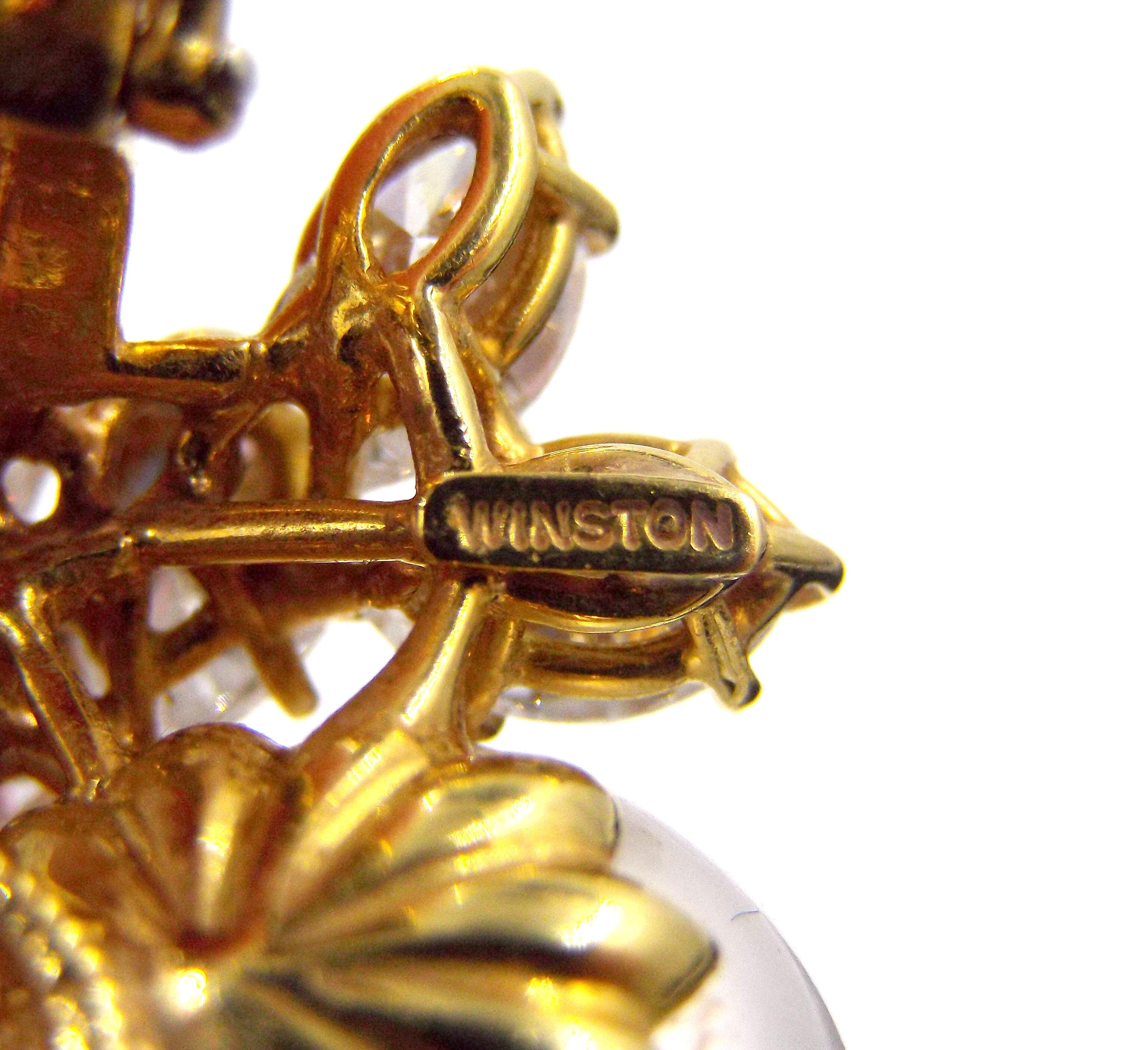 Harry Winston 18 Karat Gold Zuchtperlen-Diamant-Ohrclips Damen im Angebot