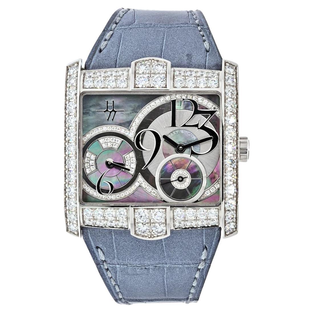 Harry Winston 18K White Gold Avenue 350/LQTZW Quartz Diamond Dial Watch For Sale