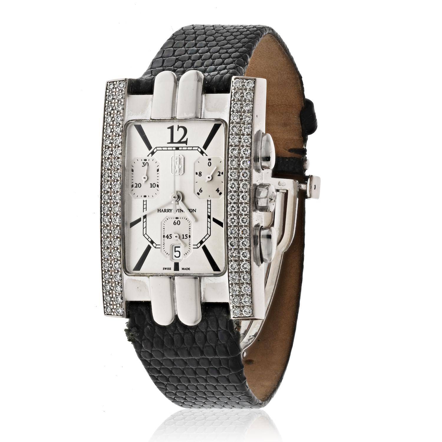 The Harry Winston 18K White Gold Avenue Automatic Diamond Ladies Watch is an exquisite timepiece that exudes luxury and sophistication. Crafted from 18K white gold, this watch is both elegant and durable, ensuring that it will stand the test of