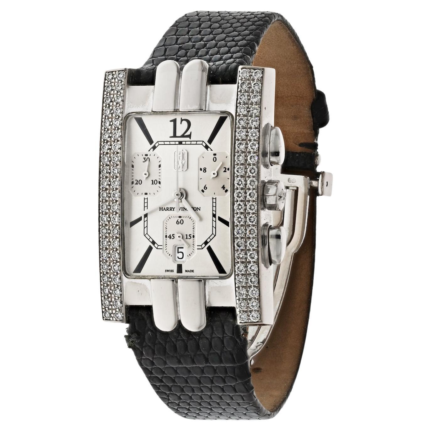 Harry Winston Montre Avenue automatique en or blanc 18 carats avec diamants pour femmes